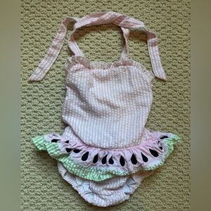 Pink and Green Ruffled Swimsuit